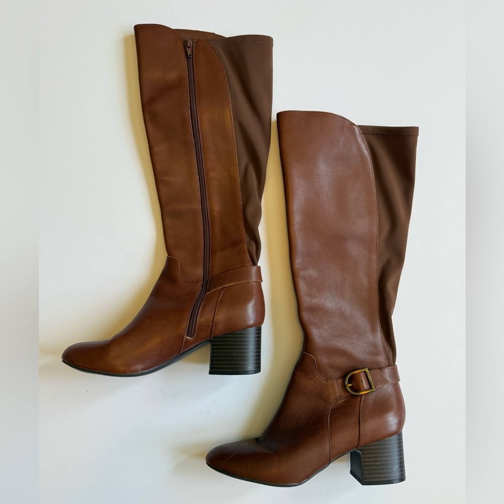 Anne Klein Honesty Brown Leather Heeled Boots - Sz 7.5 - Picture 6 of 15